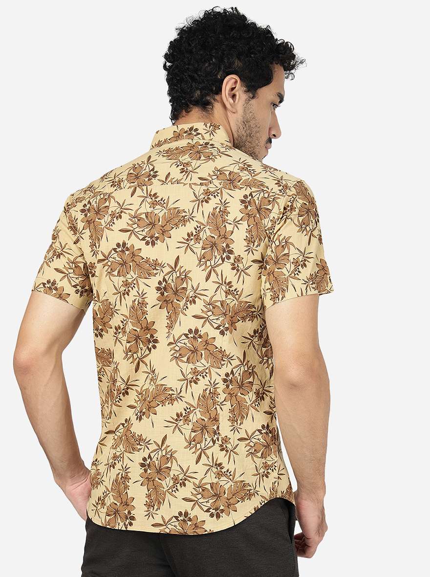 Brown Printed Slim Fit Casual Shirt | Greenfibre