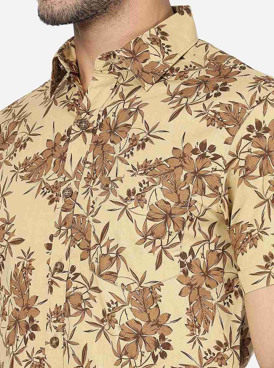 Brown Printed Slim Fit Casual Shirt | Greenfibre