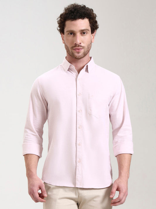Beige Solid Slim Fit Casual Shirt | Greenfibre