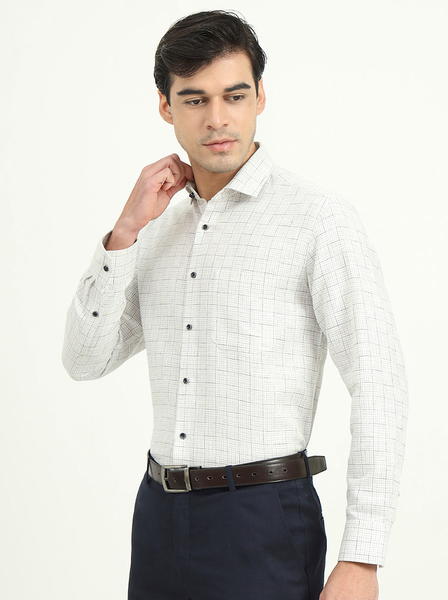 White & Blue Checked Slim Fit Party Wear Shirt | Greenfibre