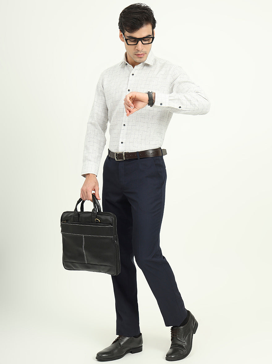 White & Blue Checked Slim Fit Party Wear Shirt | Greenfibre
