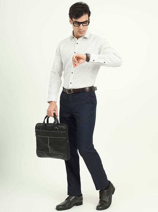 White & Blue Checked Slim Fit Party Wear Shirt | Greenfibre