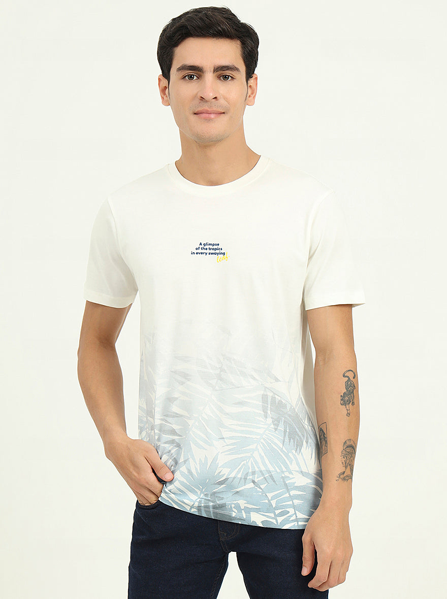 White Printed Slim Fit T-Shirt | Greenfibre