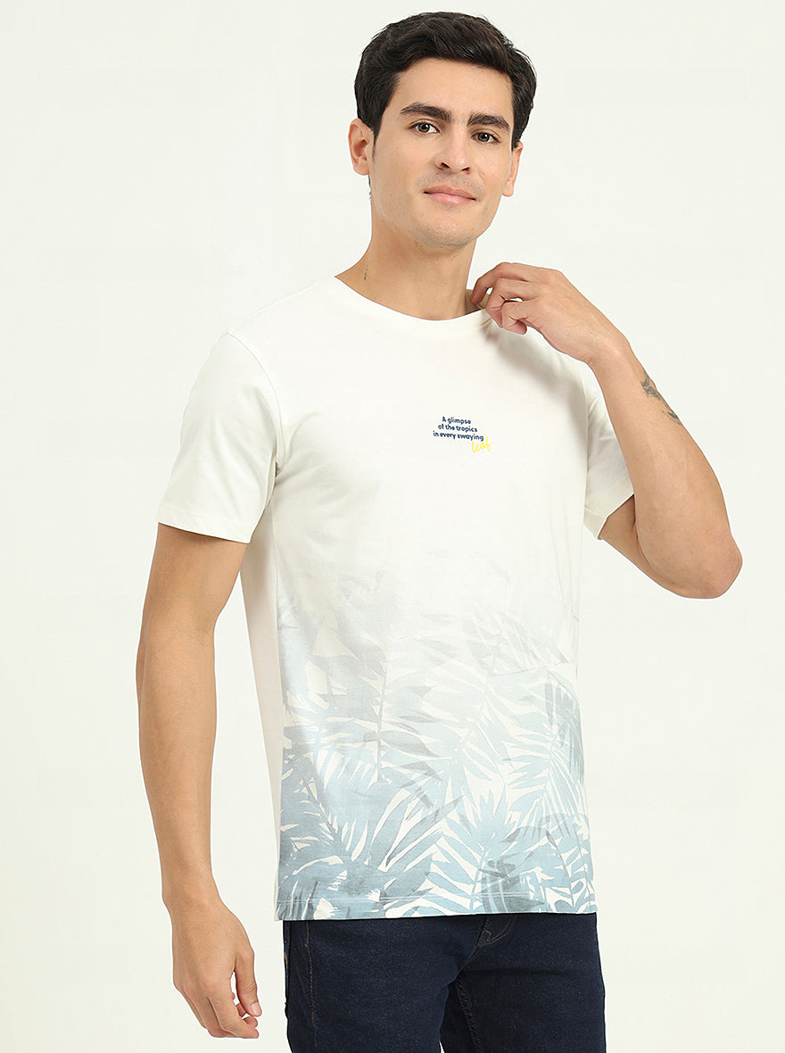 White Printed Slim Fit T-Shirt | Greenfibre