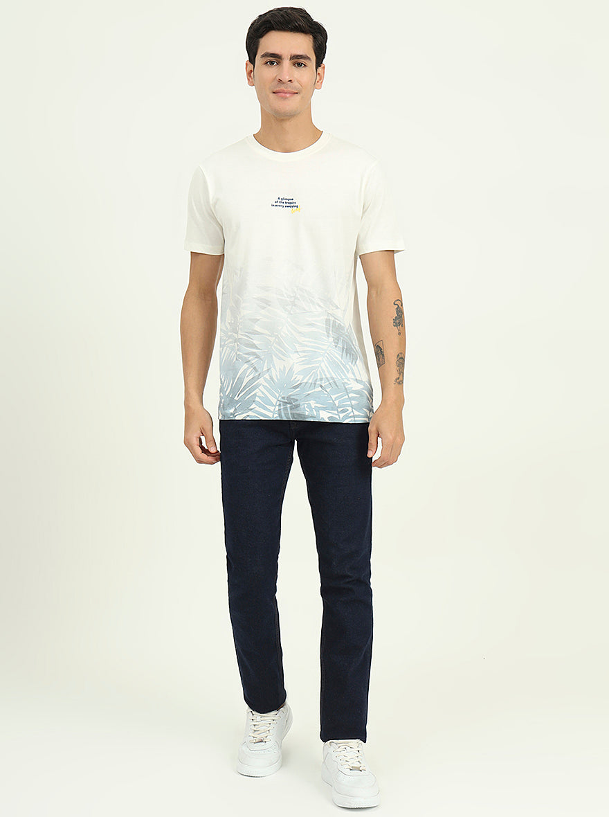 White Printed Slim Fit T-Shirt | Greenfibre