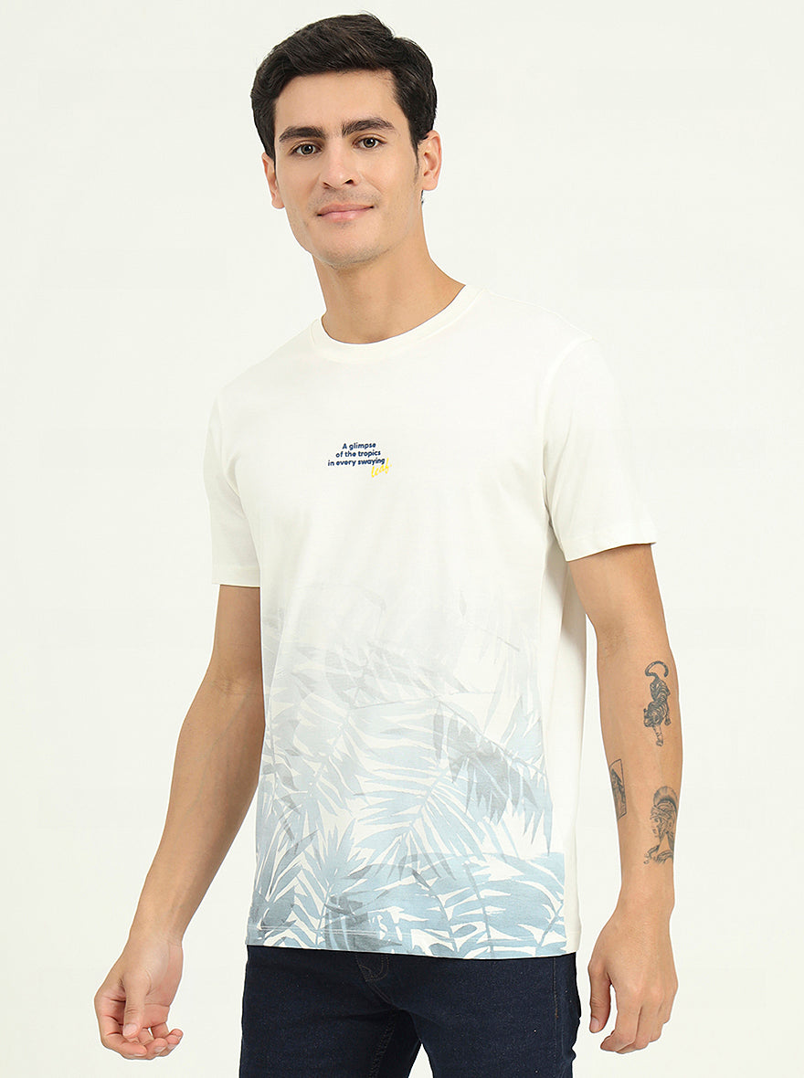 White Printed Slim Fit T-Shirt | Greenfibre