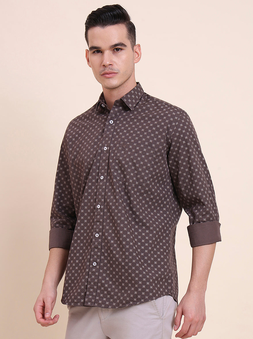 Brown Printed Smart Fit Semi Casual Shirt | Greenfibre