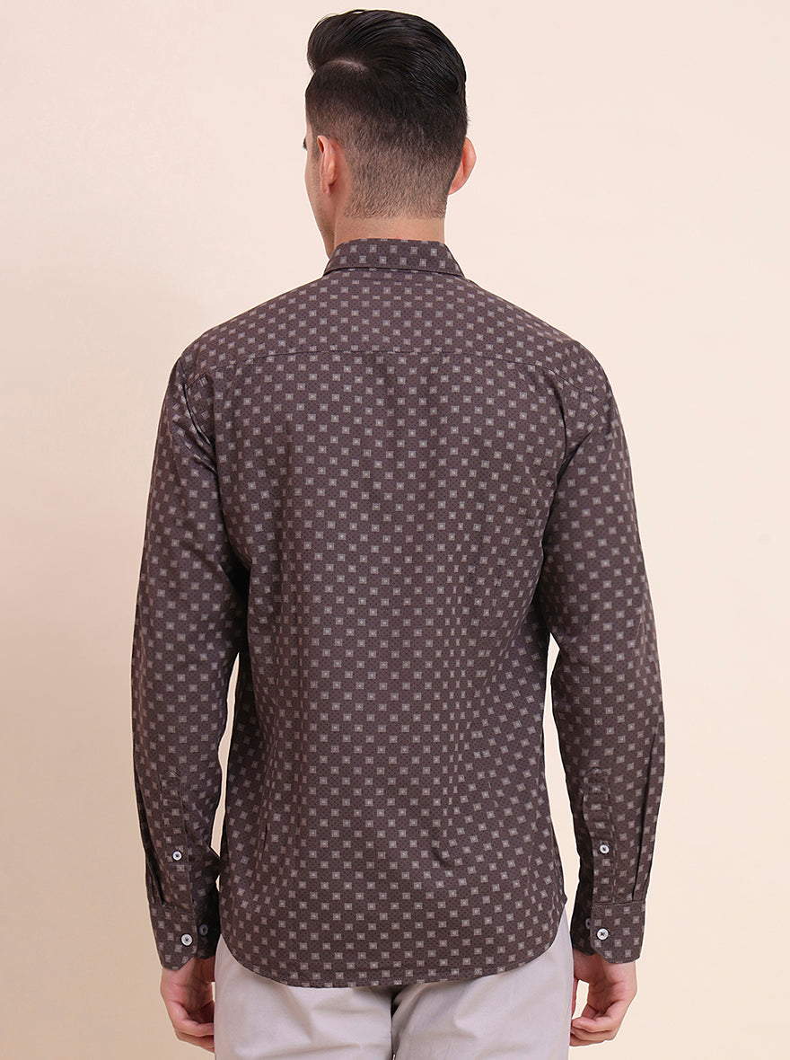 Brown Printed Smart Fit Semi Casual Shirt | Greenfibre