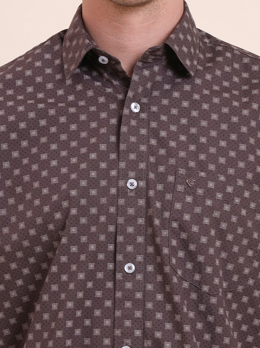 Brown Printed Smart Fit Semi Casual Shirt | Greenfibre
