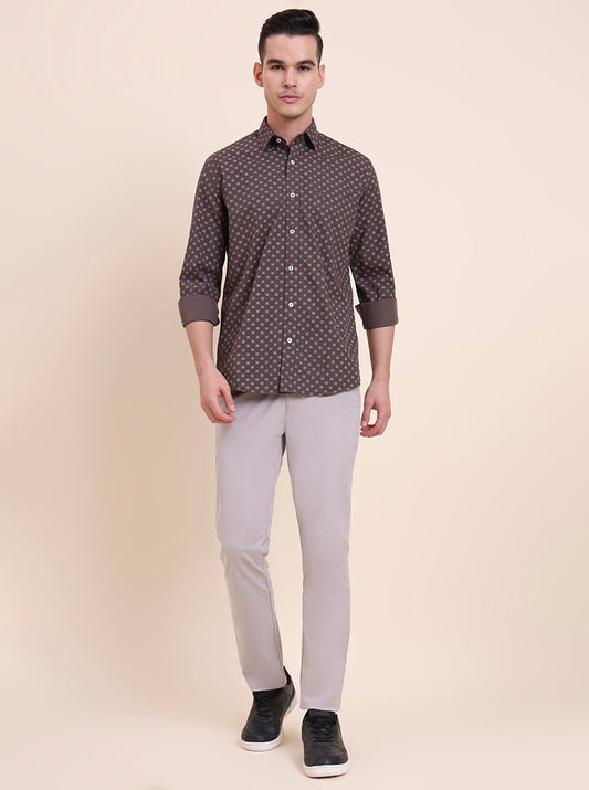 Brown Printed Smart Fit Semi Casual Shirt | Greenfibre