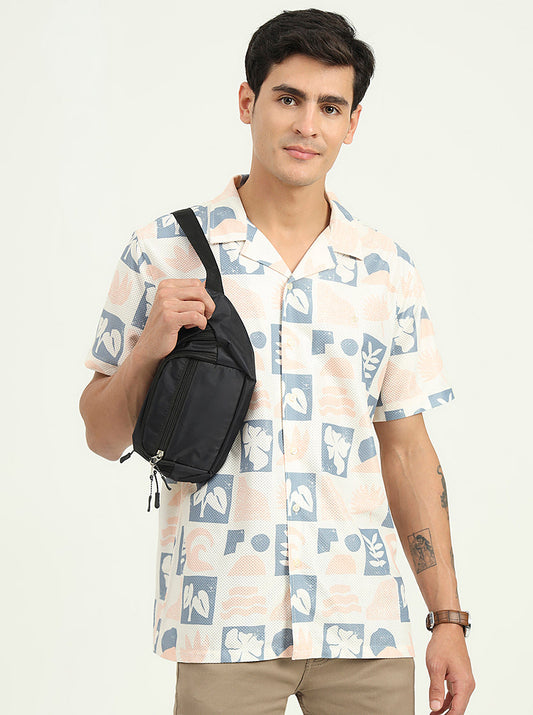 Cream Printed Slim Fit Casual Shirt | Greenfibre