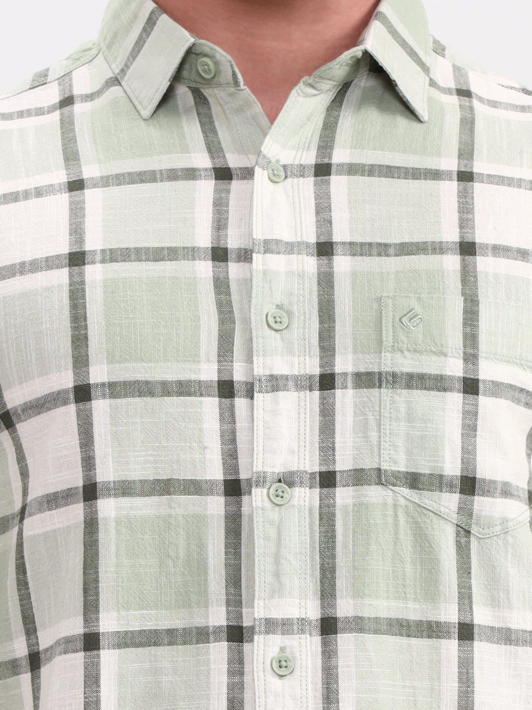 Green Checked Slim Fit Casual Shirt | Greenfibre