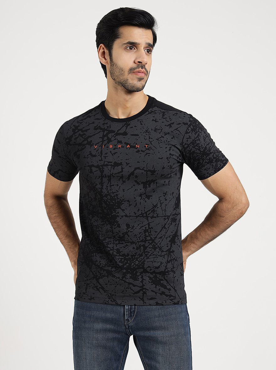 Black Printed Slim Fit T-Shirt | Greenfibre
