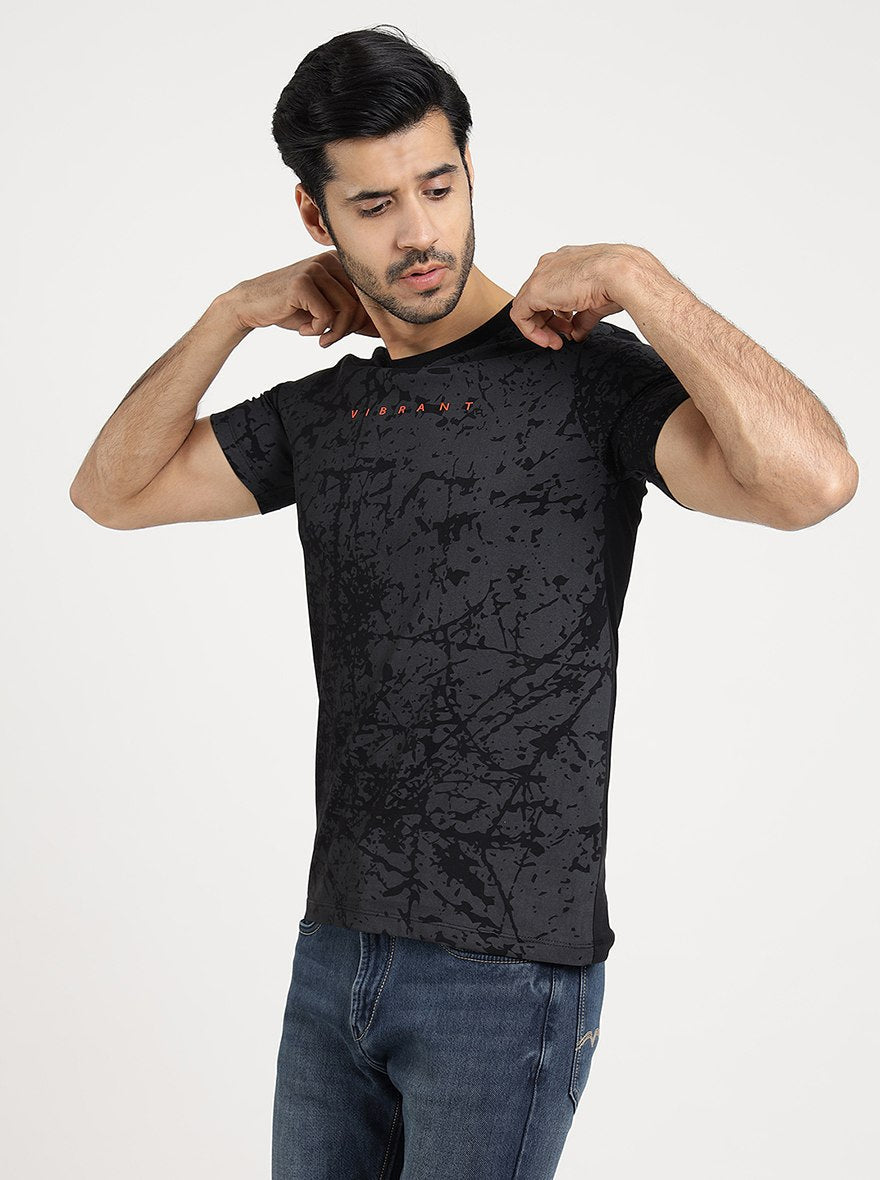 Black Printed Slim Fit T-Shirt | Greenfibre