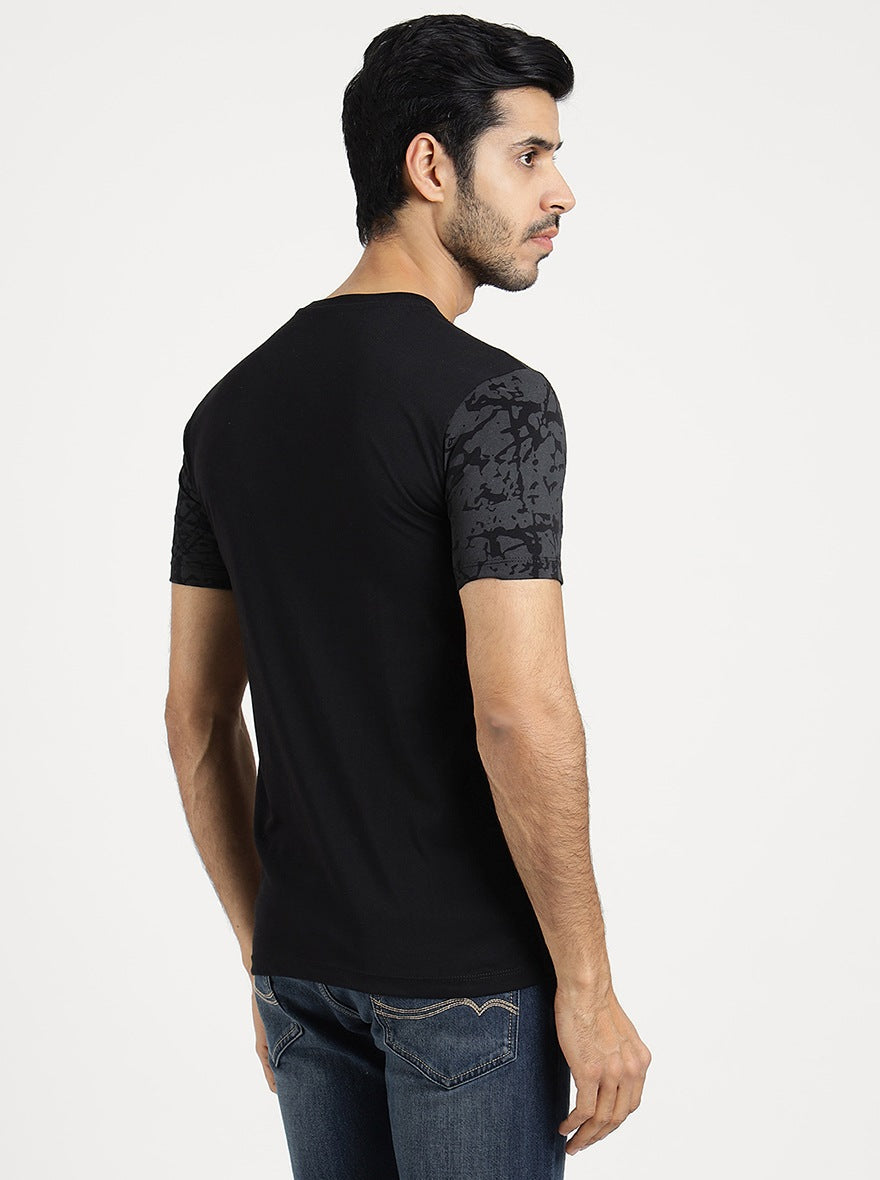Black Printed Slim Fit T-Shirt | Greenfibre