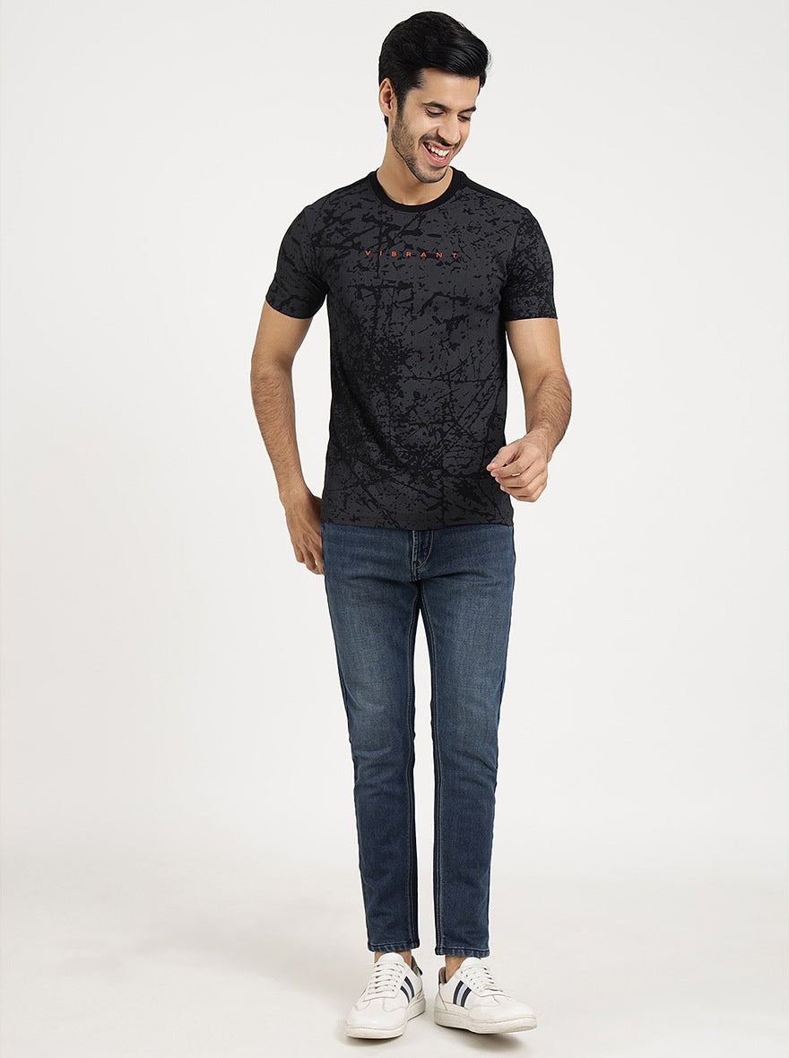 Black Printed Slim Fit T-Shirt | Greenfibre