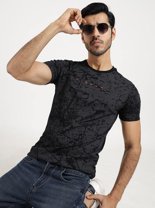 Black Printed Slim Fit T-Shirt | Greenfibre