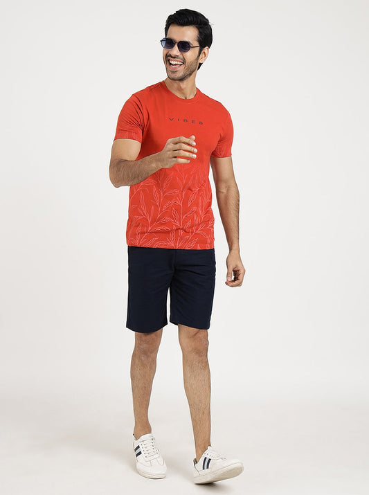 Red Printed Slim Fit T-Shirt | Greenfibre