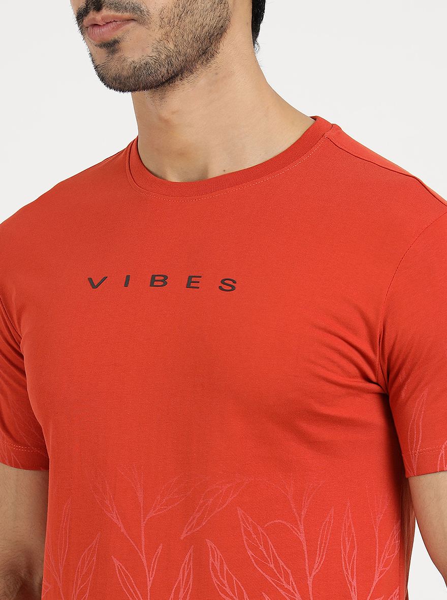 Red Printed Slim Fit T-Shirt | Greenfibre