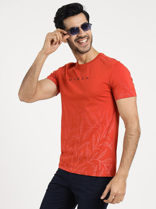 Red Printed Slim Fit T-Shirt | Greenfibre