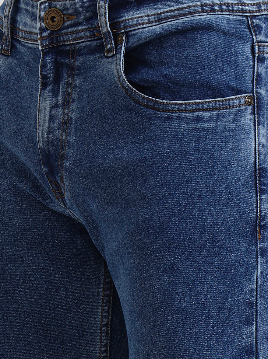 Mid Indigo Blue Washed Narrow Fit Jeans | Greenfibre