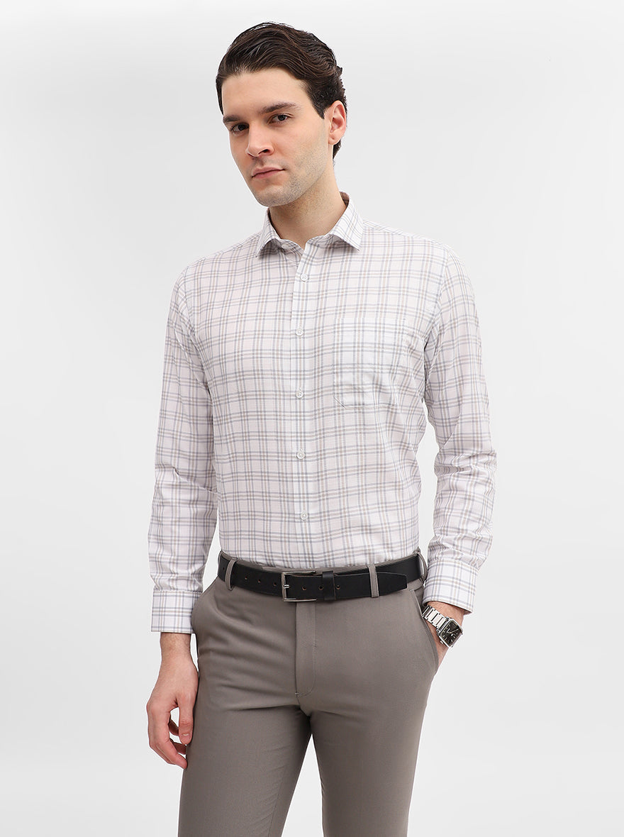 White & Grey Checked Slim Fit Formal Shirt | Greenfibre