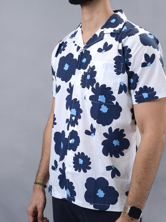 White Printed Slim Fit Casual Shirt | JadeBlue