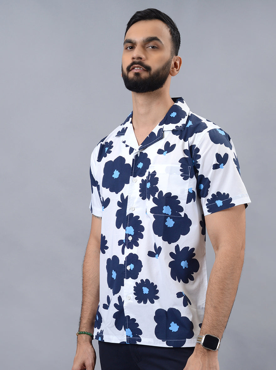White Printed Slim Fit Casual Shirt | JadeBlue