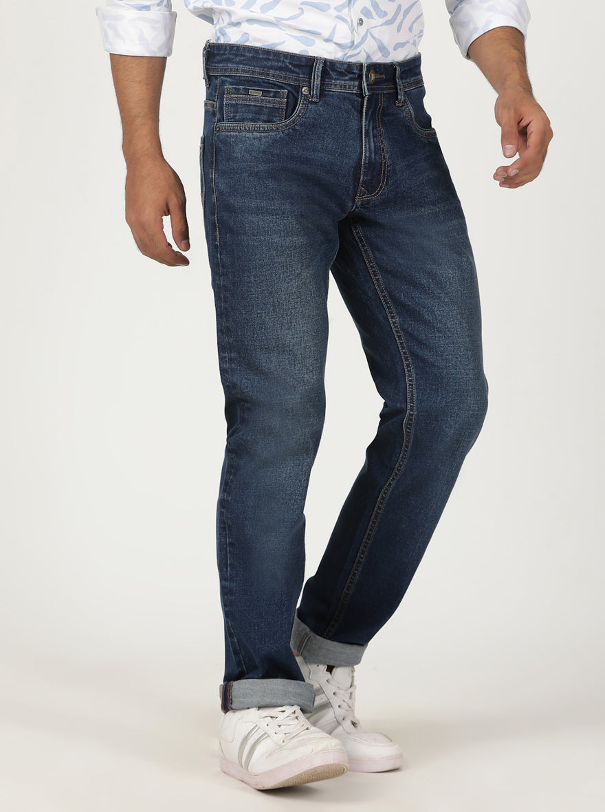 Mid Blue Washed Slim Fit Jeans | Greenfibre
