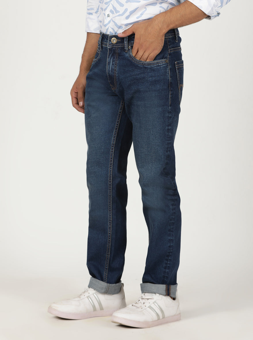 Mid Blue Washed Slim Fit Jeans | Greenfibre