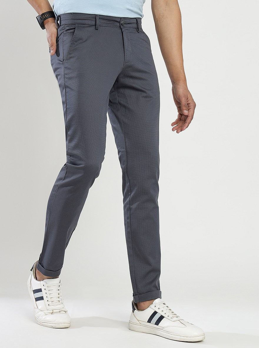 Dark Grey Solid Neo Fit Casual Trouser | Greenfibre