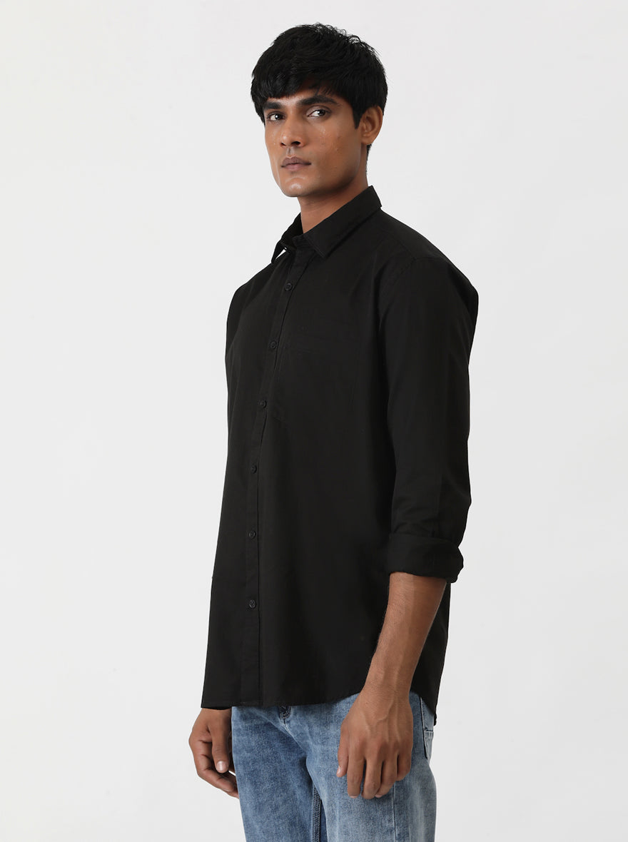 Black Solid Smart Fit Semi Casual Shirt | Greenfibre