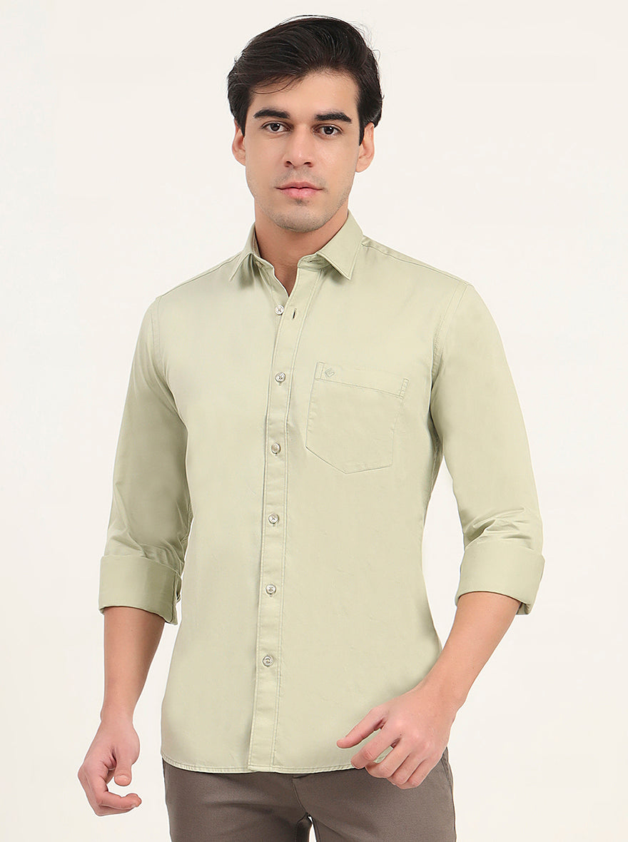 Light Green Solid Slim Fit Semi Casual Shirt | Greenfibre