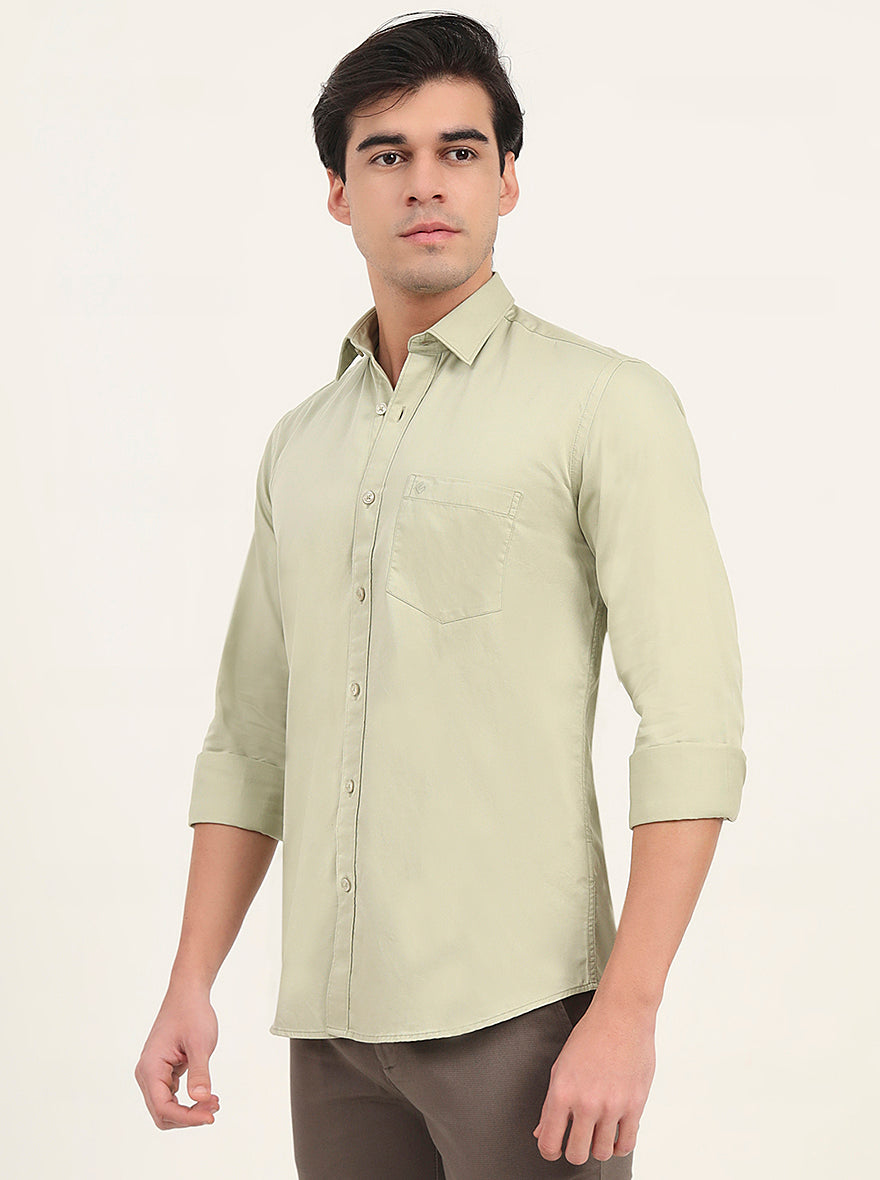 Light Green Solid Slim Fit Semi Casual Shirt | Greenfibre