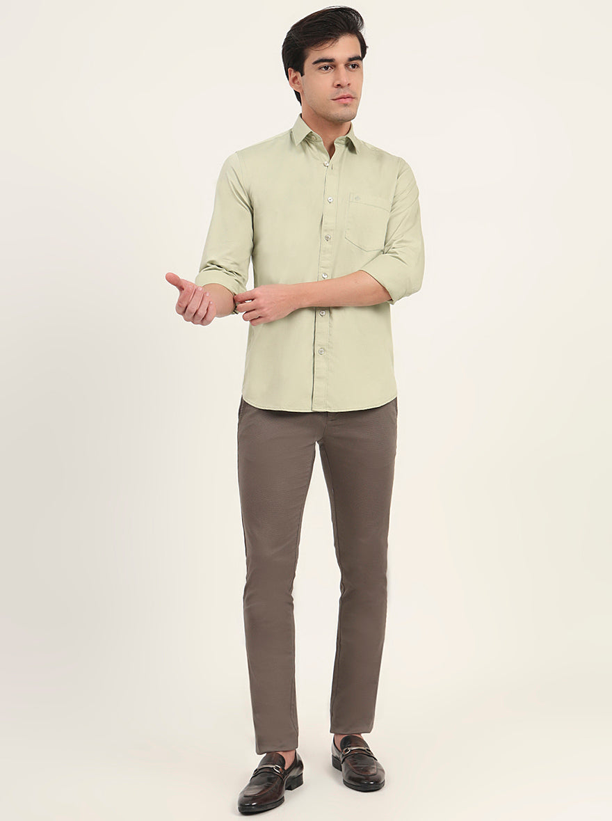 Light Green Solid Slim Fit Semi Casual Shirt | Greenfibre