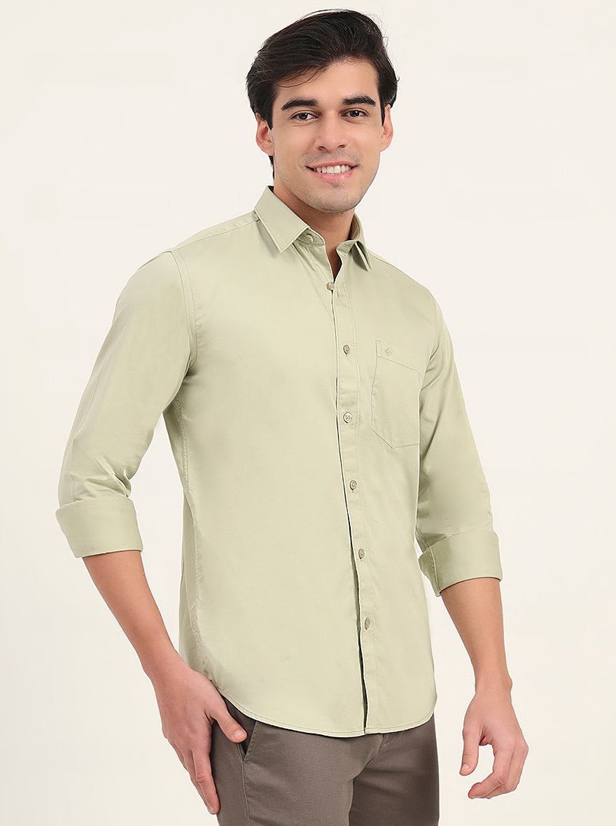 Light Green Solid Slim Fit Semi Casual Shirt | Greenfibre