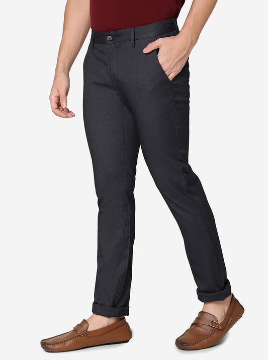 Navy Blue Solid Super Slim Fit Casual Trouser | Greenfibre