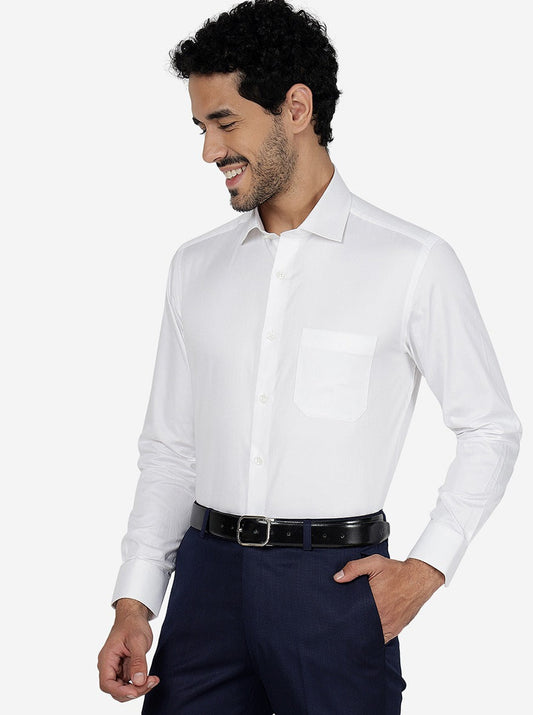 White Solid Slim Fit Formal Shirt | Greenfibre