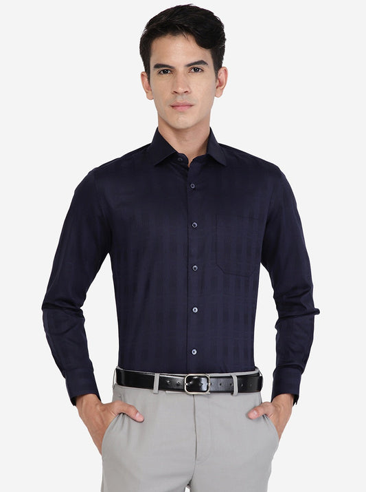 Navy Blue Solid Slim Fit Formal Shirt | Greenfibre