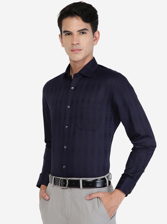 Navy Blue Solid Slim Fit Formal Shirt | Greenfibre