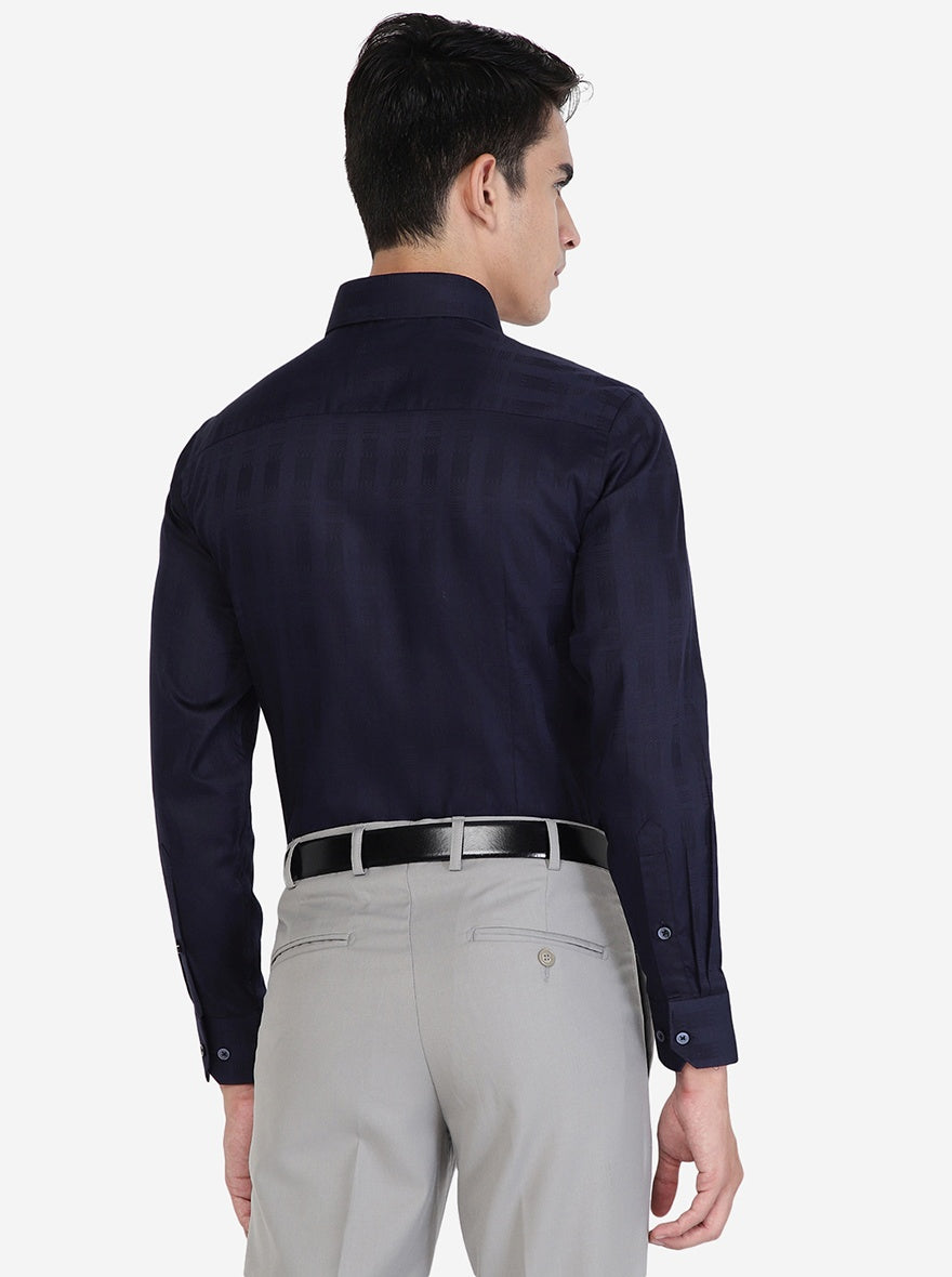 Navy Blue Solid Slim Fit Formal Shirt | Greenfibre