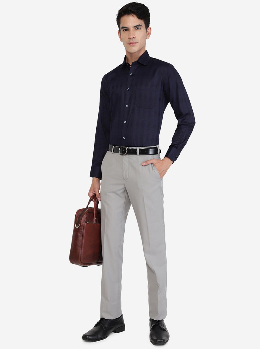 Navy Blue Solid Slim Fit Formal Shirt | Greenfibre