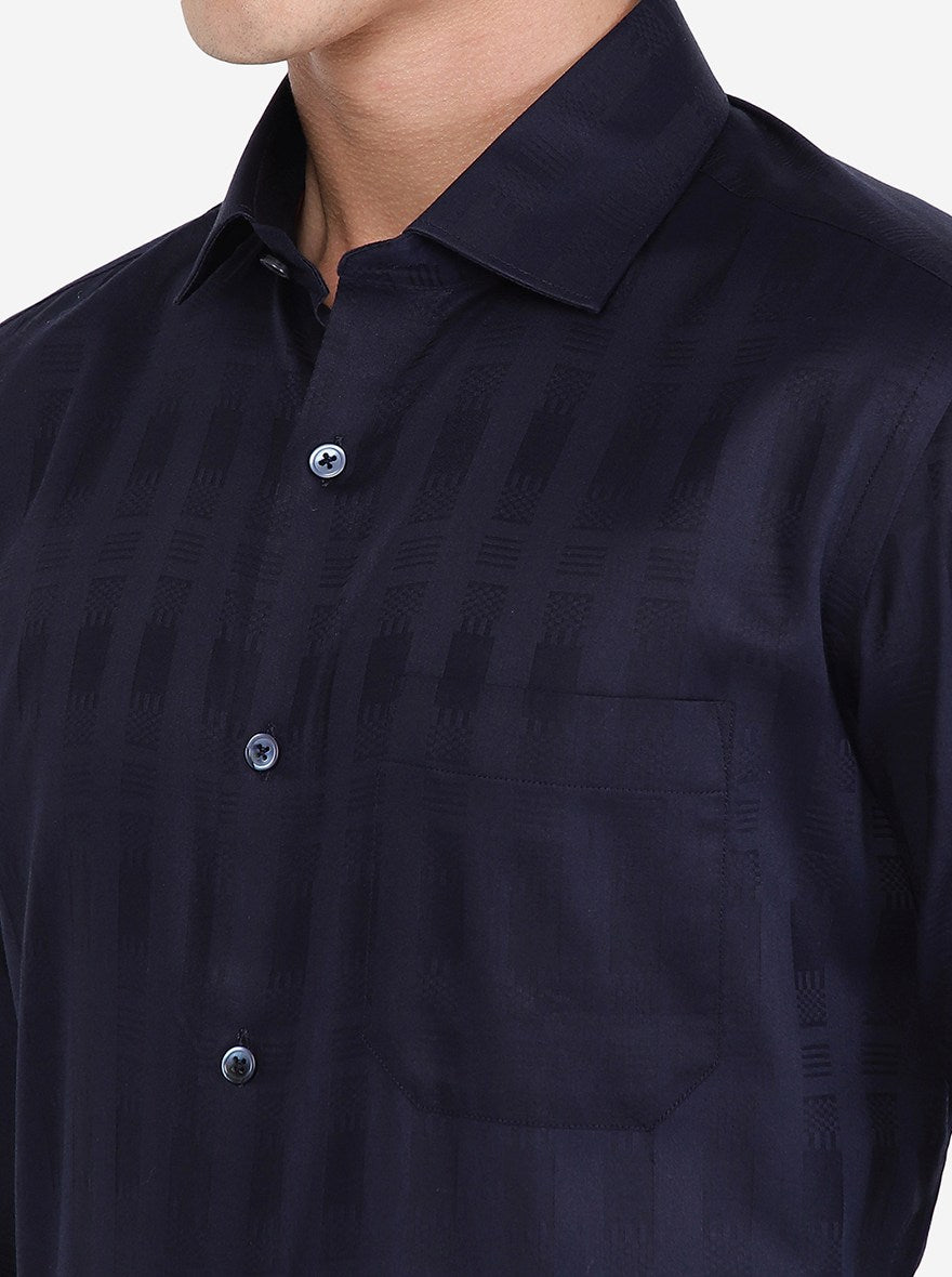 Navy Blue Solid Slim Fit Formal Shirt | Greenfibre