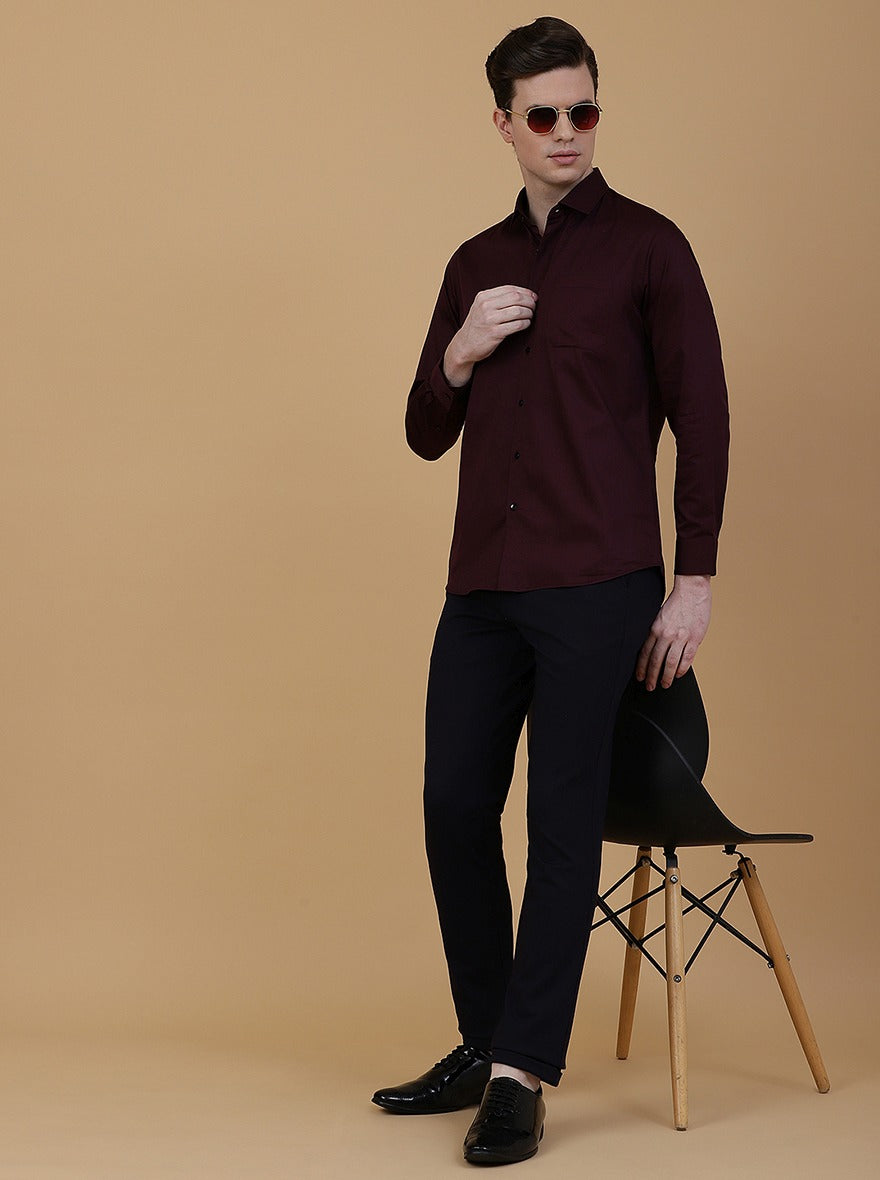 Wine Solid Slim Fit Party Wear Shirt | Greenfibre