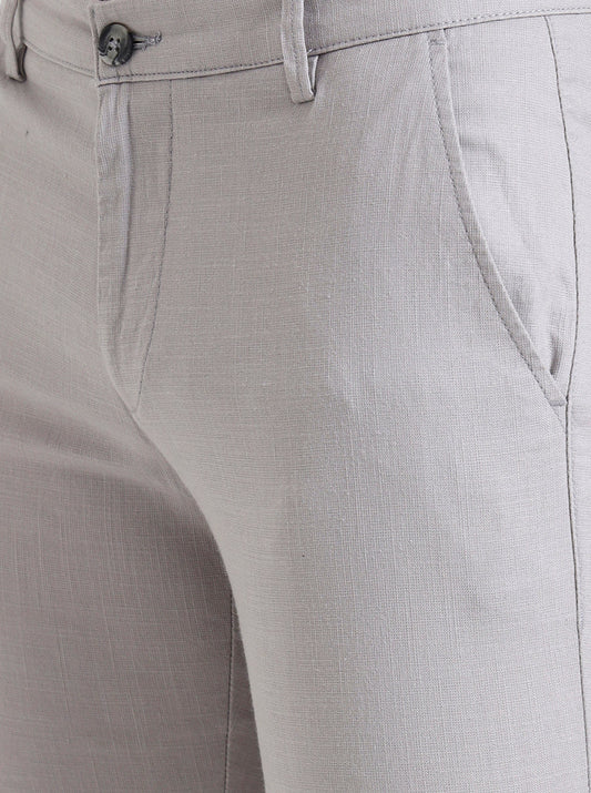 Light Grey Printed Super Slim Fit Casual Trouser | Greenfibre