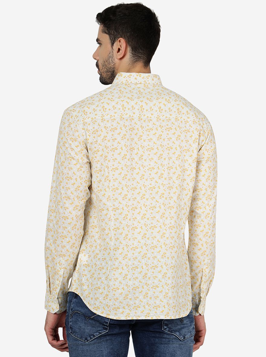Yellow Printed Slim Fit Casual Shirt | Greenfibre