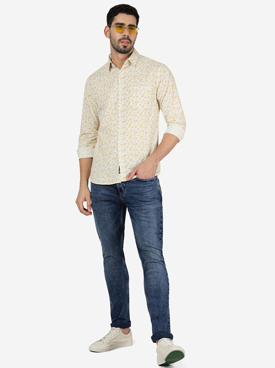 Yellow Printed Slim Fit Casual Shirt | Greenfibre