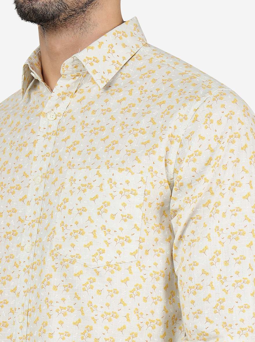 Yellow Printed Slim Fit Casual Shirt | Greenfibre