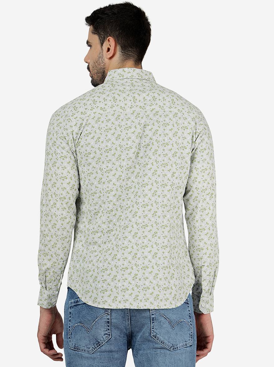 Green Printed Slim Fit Casual Shirt | Greenfibre