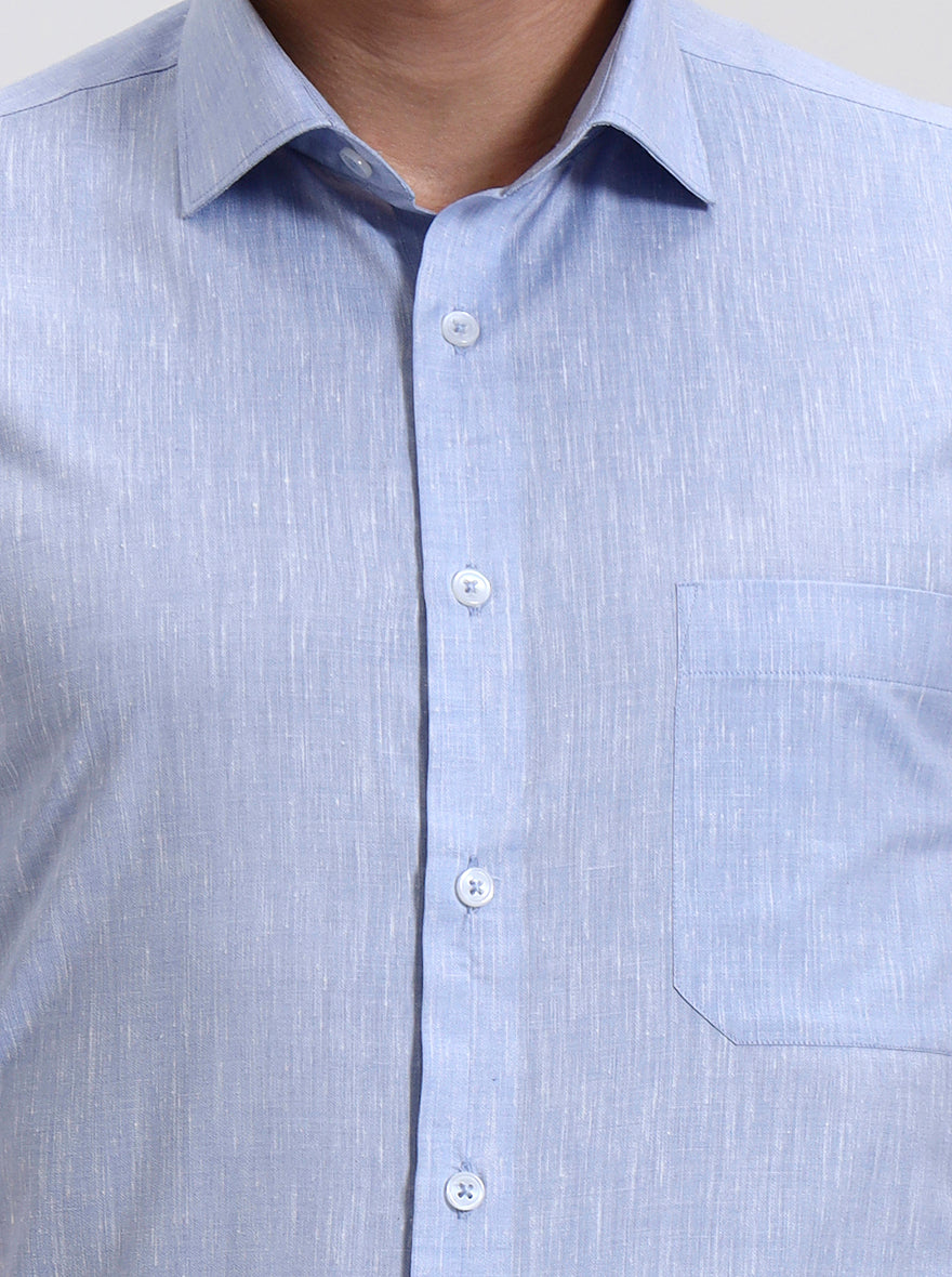 Blue Solid Regular Fit Formal Shirt | Greenfibre